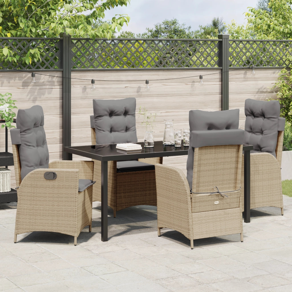 Set da Pranzo Giardino 5 Pezzi con Cuscini Beige Rattan Sintetico