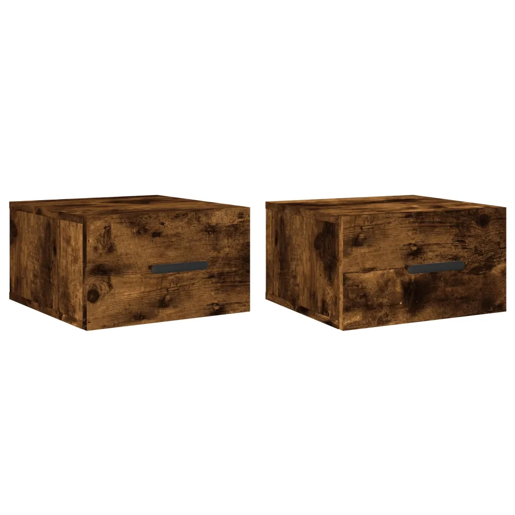 Set di 2 Comodini | Armadio da Notte | Mobiletto da notte a Muro Rovere Fumo 35x35x20 cm