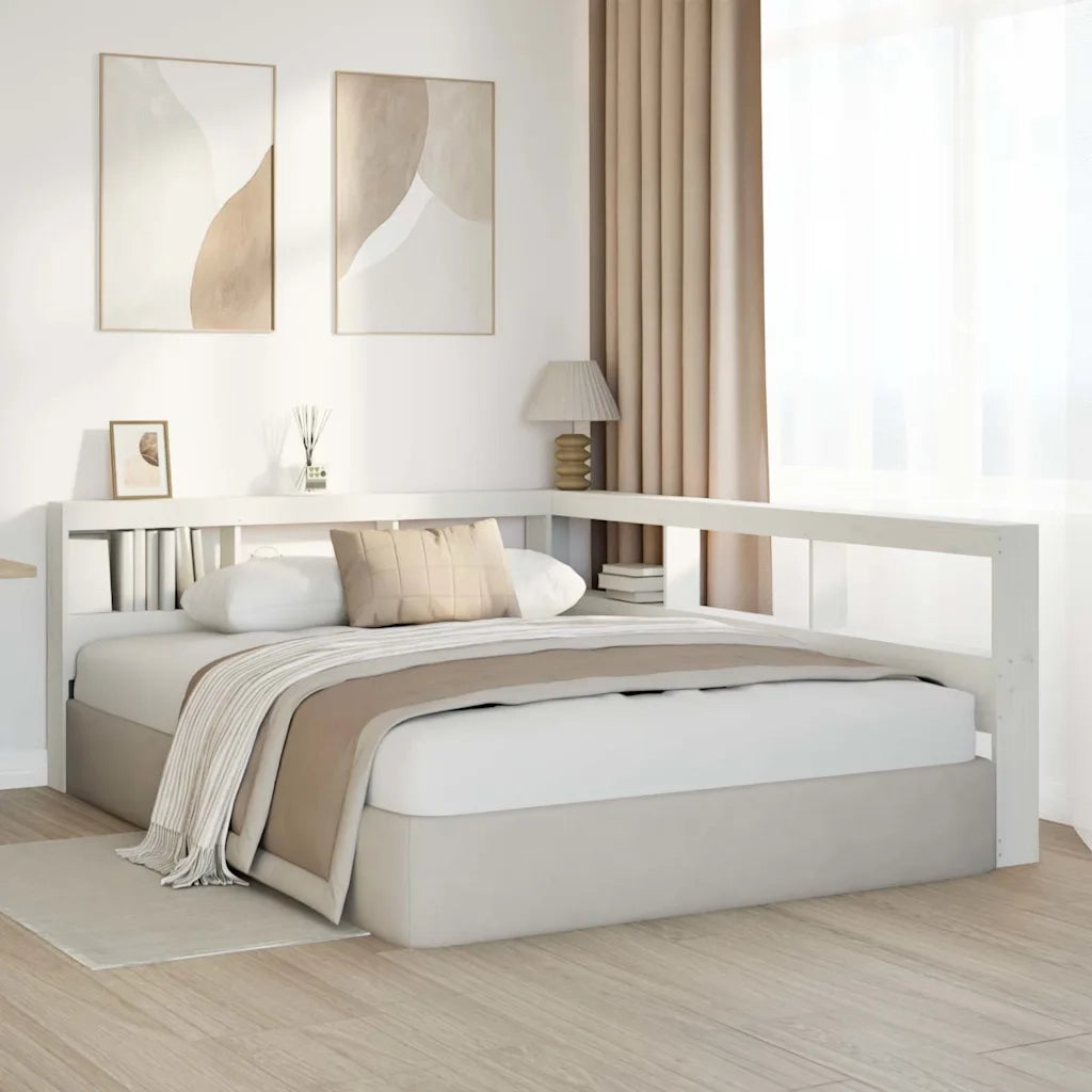 Testiera libreria a L-Testata contenitore Bianca 150 cm in Legno Massello di Pino