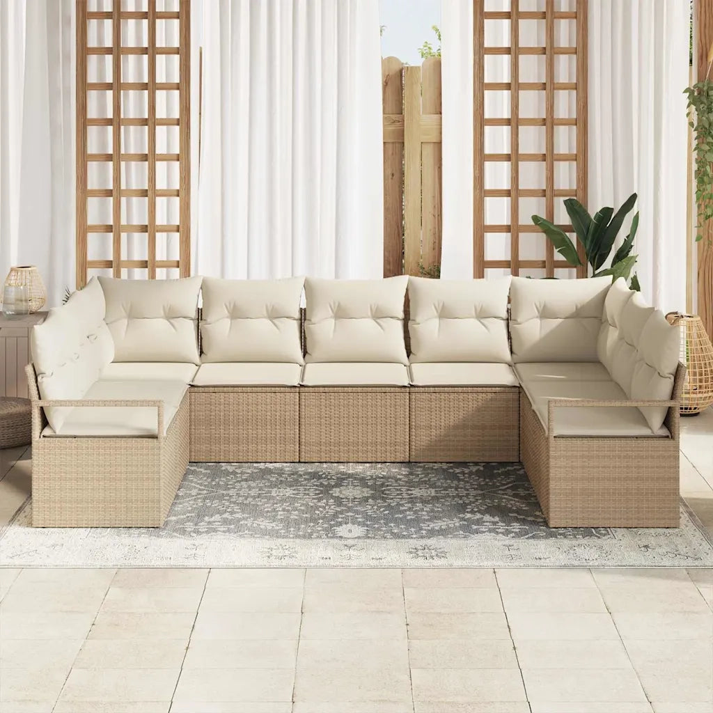 Set di divani con cuscino 9 pcs Beige polyrattan