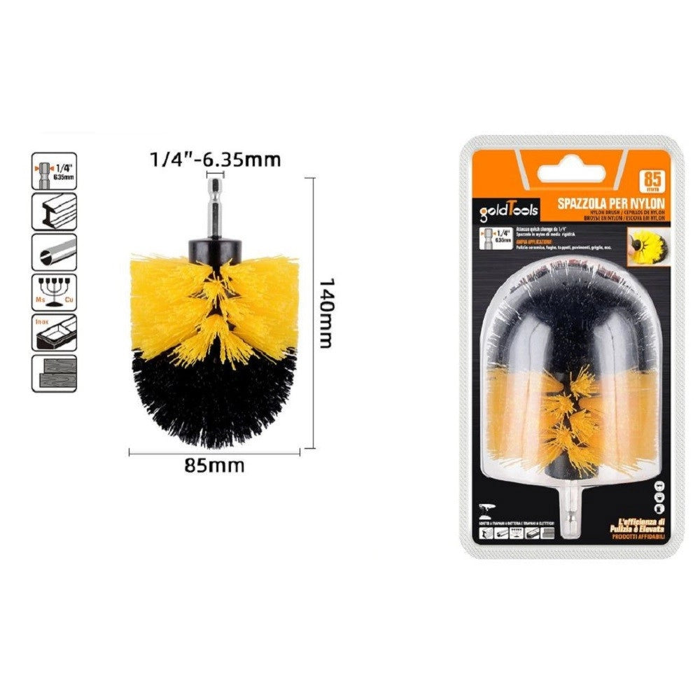Trade Shop - Spazzola In Nylon 85 Mm Attacco 1/4" Rotante Trapano Elettrico Per Pulizia 57238 -