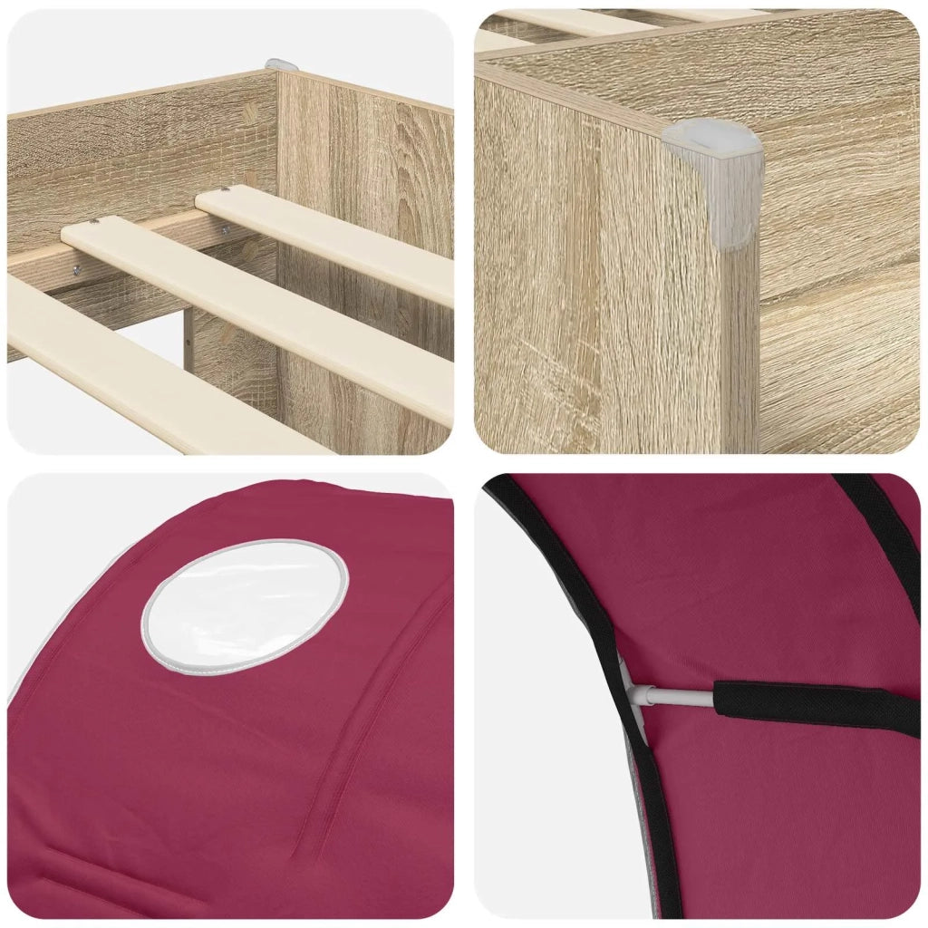 Letto Alto per Bambini con Tunnel 3 pz Rovere Sonoma e Rosso 3423543