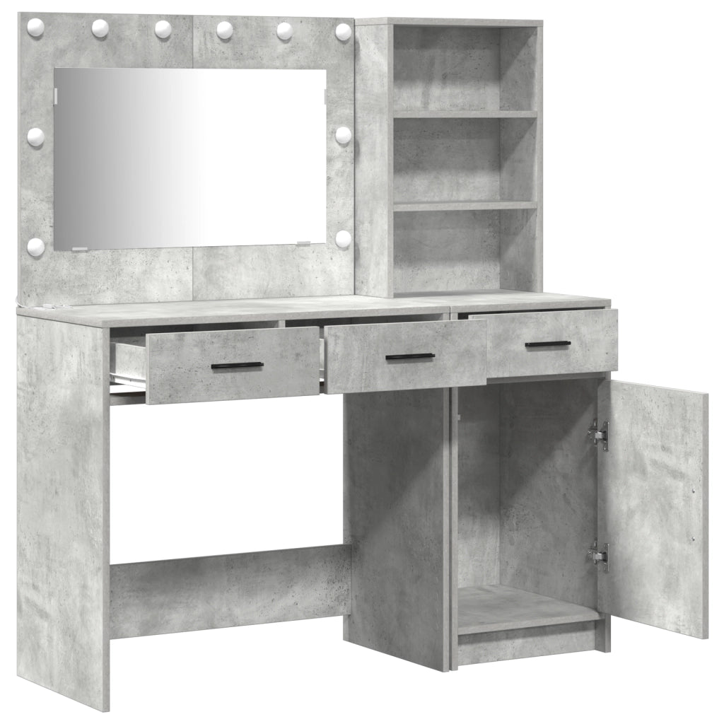 Set da toeletta a 2 pezzi  con LED in legno ingegnerizzato grigio cemento