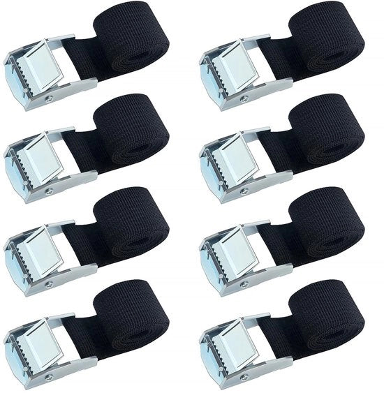 8 spanbandi adattivi, cinture di trazione, per motocicletta, auto, rimorchi, bagaglio, carico, barca, 50 × 2,5 cm, nero