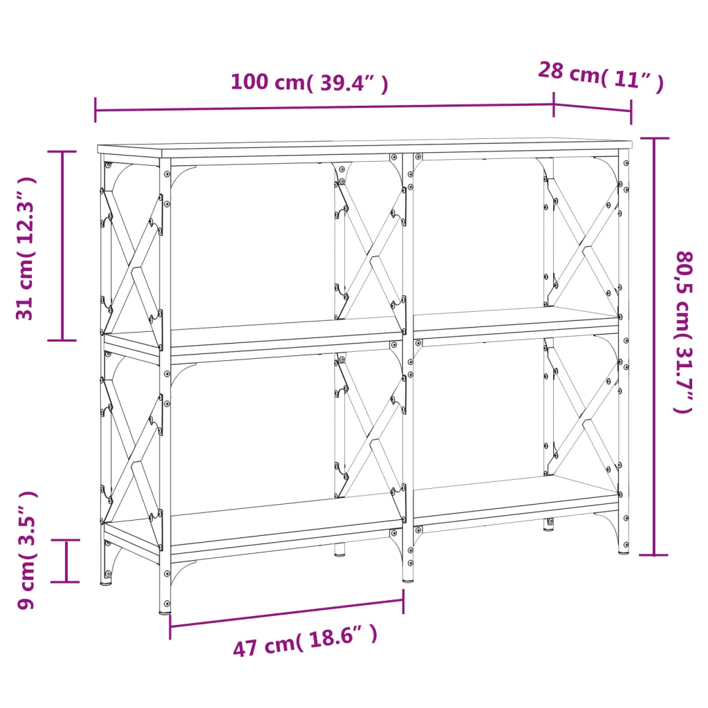 vidaXL Tavolo Consolle Grigio Sonoma 100x28x80,5 cm Legno Multistrato