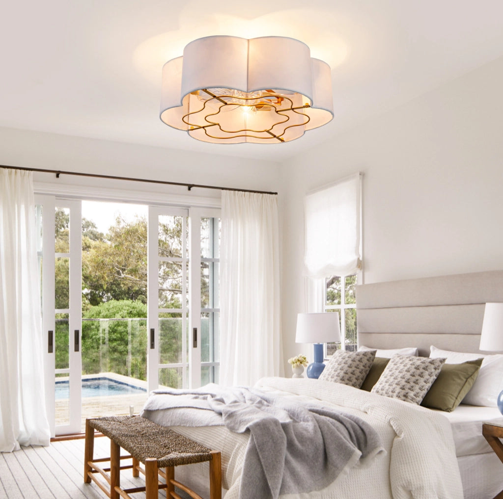 Ventilatore da soffitto con luce, controllo Bluetooth e telecomando, 4 attacchi E26, oro e bianco