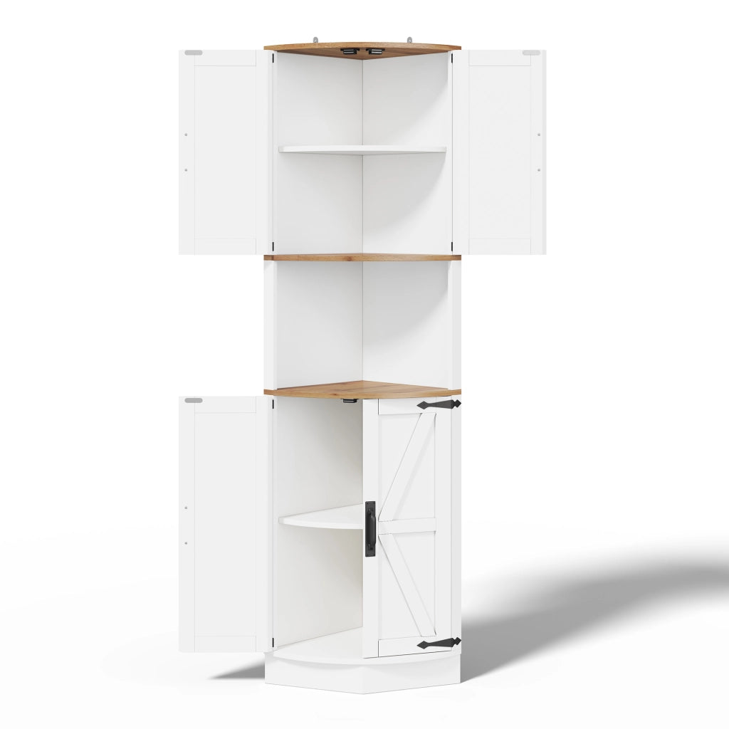 Mobile angolare salvaspazio 39,5 x 39,5 x 180 cm, bianco effetto legno, stile vintage, 5 vani contenitore
