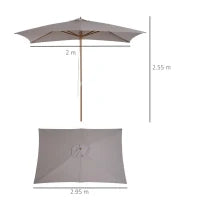 Ombrellone da Giardino 2x3 m Impermeabile, in Legno con Copertura Rimovibile in Poliestere, Grigio