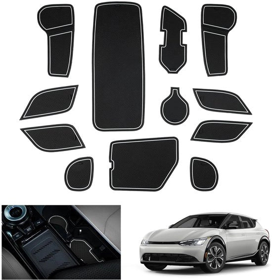 Compatibili con Kia EV6 2022 2023 2024, Antislipmatte per EV6 GT, Mattoncini per Console Centrale, Cassetto di Ripostiglio, Cassetto della Carta di Credito, Foderati con Gomma Silicone (Bianco)
