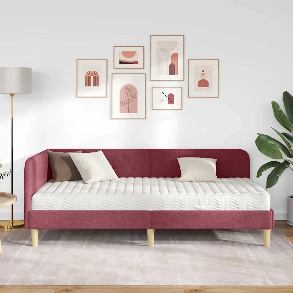 Cornice del letto ad angolo Rosso Vino 90 x 200 cm Tessuto