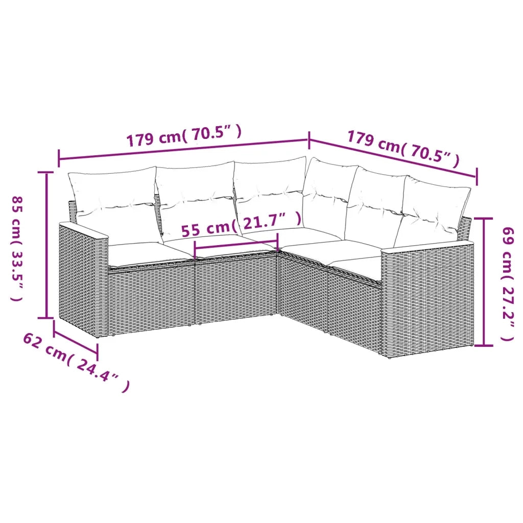 Set Divani da Giardino 5 pz con Cuscini in Polyrattan Nero 3225958