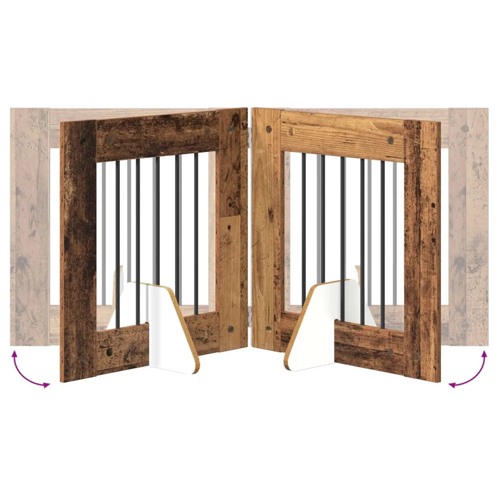 Cancello per cani con supporti 6 pz Legno antico 60 x 60 cm CFW8307427