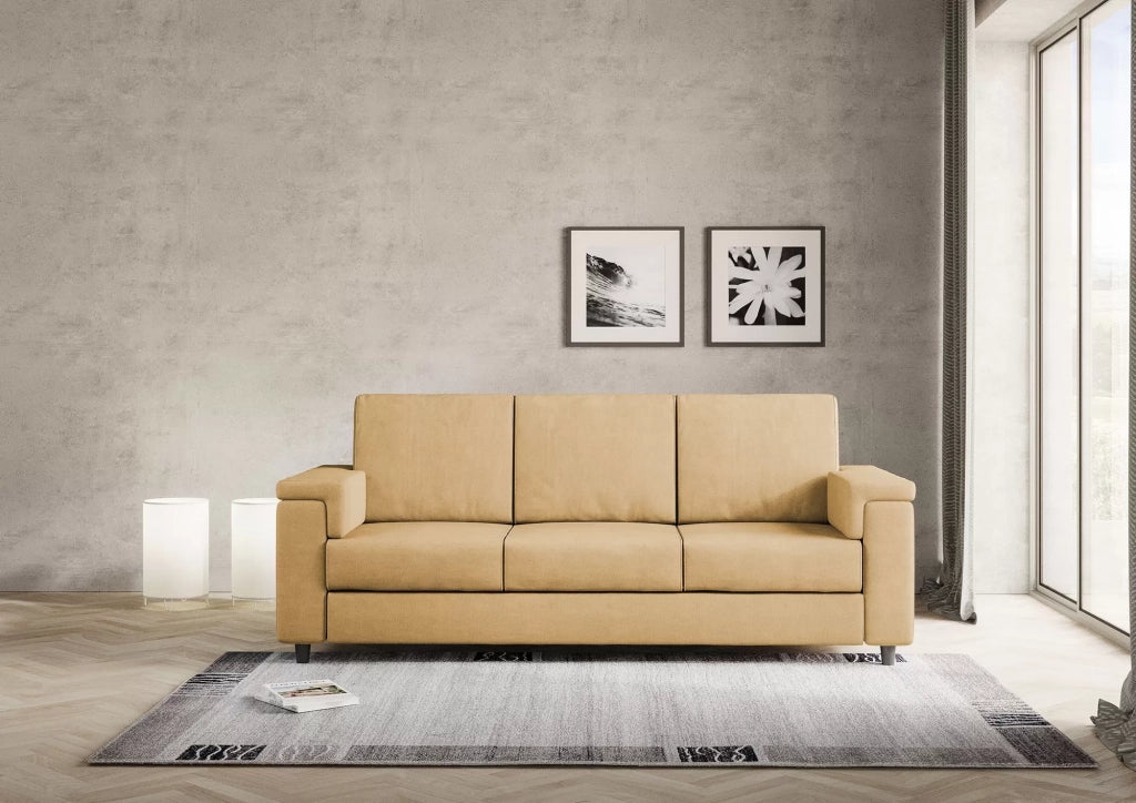Divano marrak 3 posti (tre sedute da 60cm) misure esterne l.208cm | ocra - Mobili 2G
