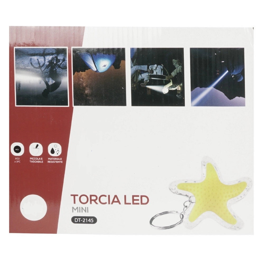 Trade Shop - Set 4 Pezzi Mini Torcia Led Portachiavi A Forma Di Stella Tascabile 50mm Dt-2145 -