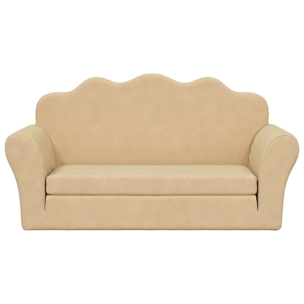 Divano Letto per Bambini a 2 Posti Crema in Morbido Peluche 357061