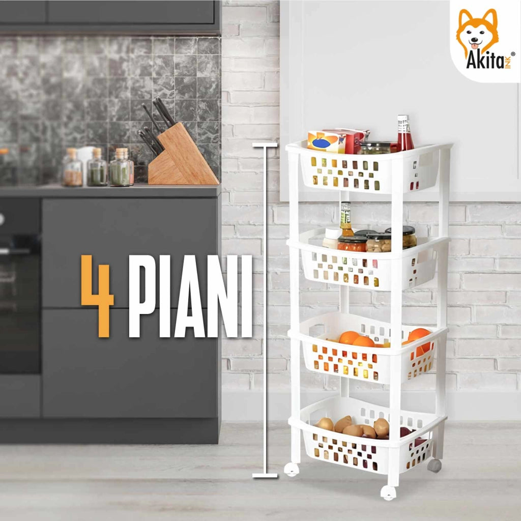Carrello Multiuso 4 Ripiani Bianco con Ruote Akitaink