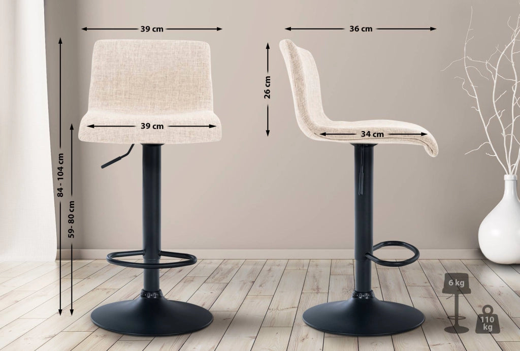 Sgabello HOVER in tessuto crema,Metallo nero opaco