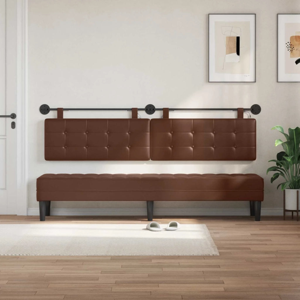 Testiera sospesa Con luce LED Marrone Similpelle