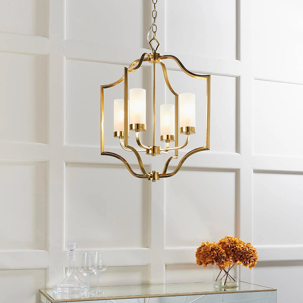 Lampadario vintage ottone satinato 4xE14 Endon Edrea