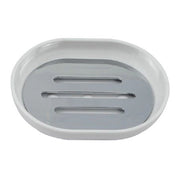 Trade Shop - Piattino Porta Sapone Saponetta Bianco Silver Accessori Bagno 12.5x9.5 Cm 69464 -