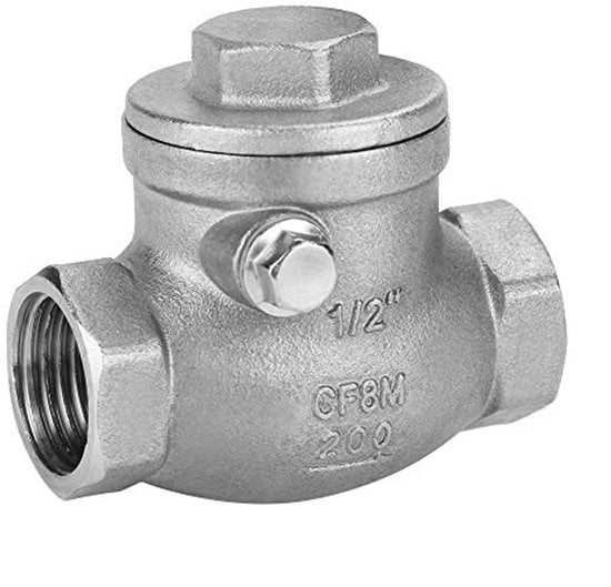 Terugslagklep 1/2 Pollici - Acciaio Inossidabile - Alta Pressione 200 PSI - Resistente alla Corrosione - Buona Capacità di Chiusura - Per Acqua/Oli/Altri Fluidi - Klep