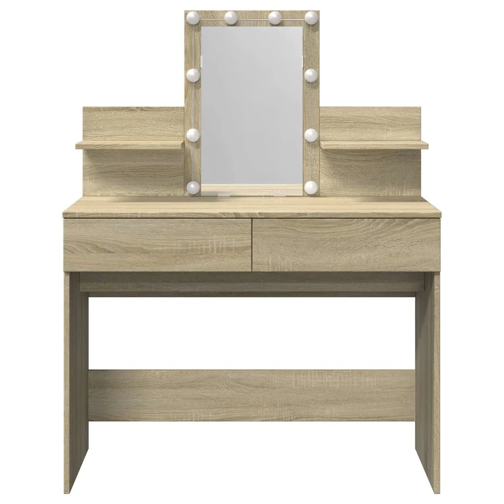 Toeletta | Tavolo da Trucco con LED Rovere Sonoma 100x40x130 cm