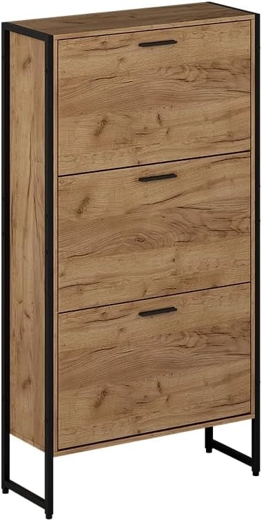 Scarpiera da ingresso Folda, Rovere Goldkraft/nero, 63 x 152.5 cm con 4 scomparti chiusi