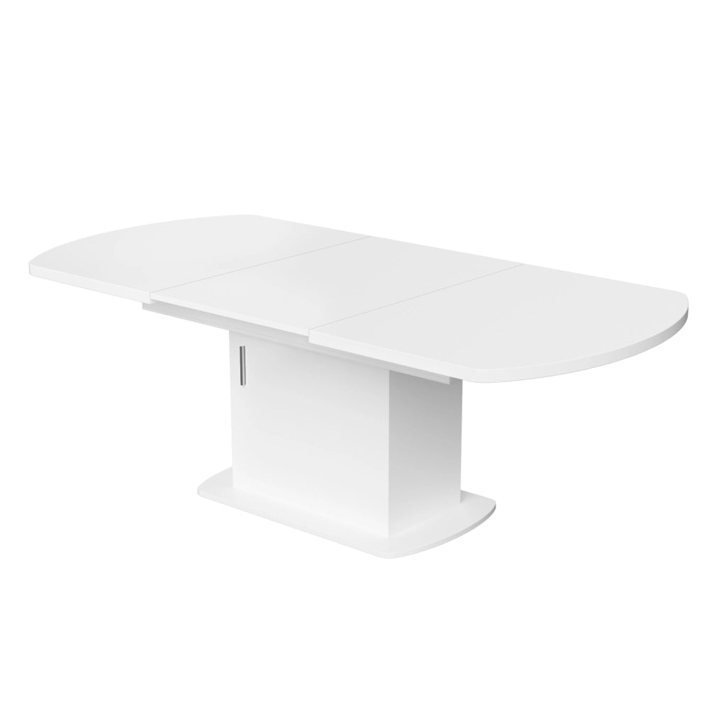Tavolo da pranzo allungabile con contenitore, piano ovale, 140/200x80x75 cm, bianco e argento