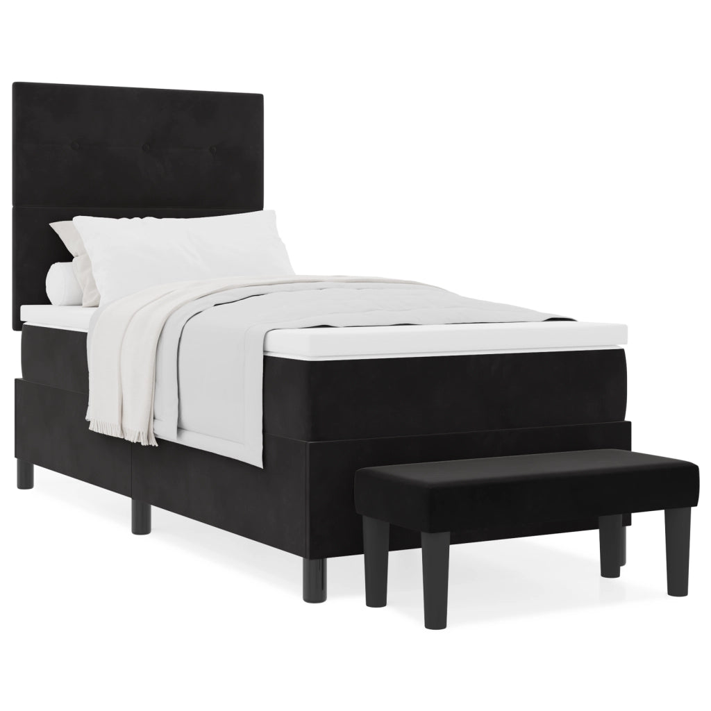 Letto a Molle con Materasso e Panchetta Nera 90x200 cm in Velluto