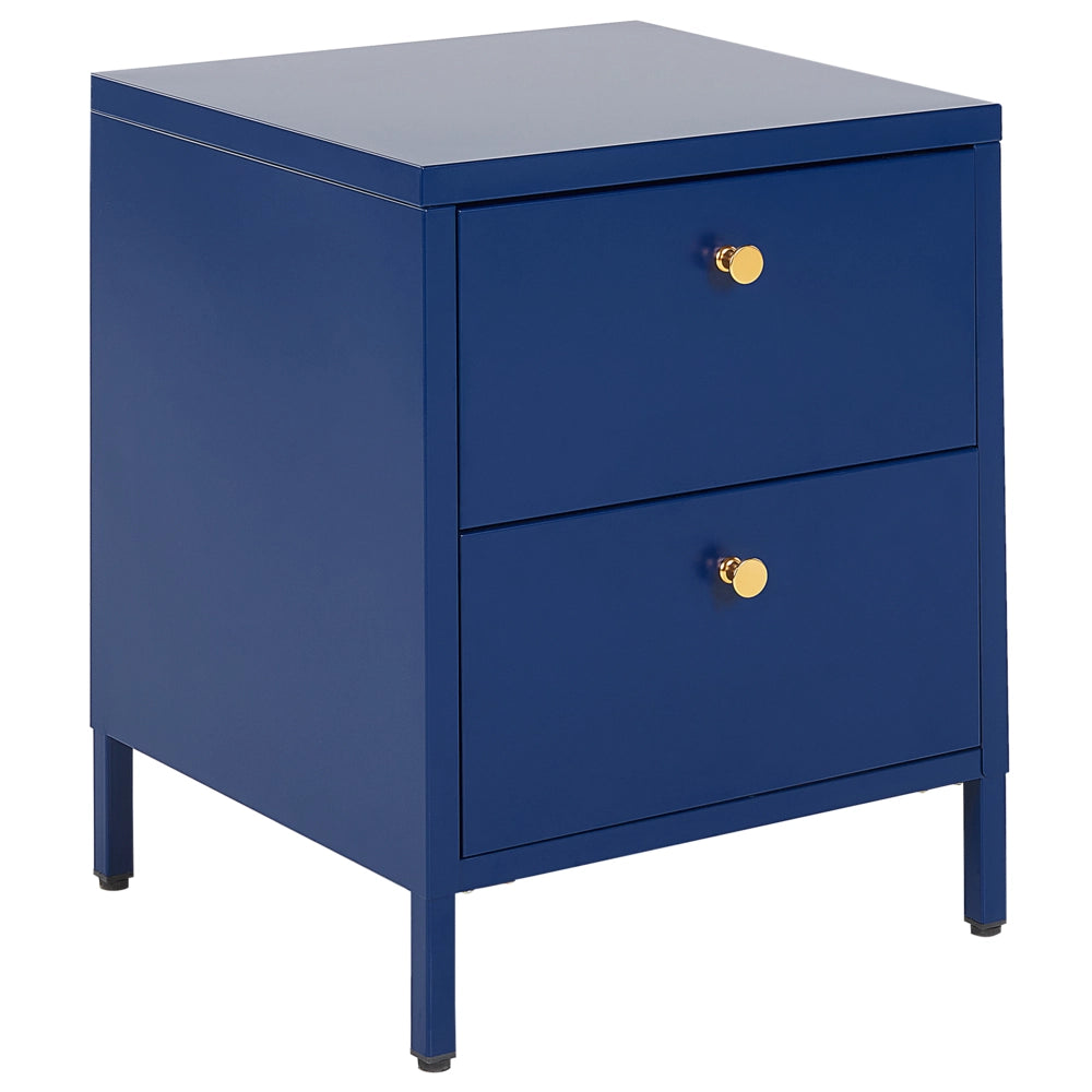 Comodino in Acciaio Blu Design Industriale 2 Cassetti Camera da Letto Mobili Contenitori