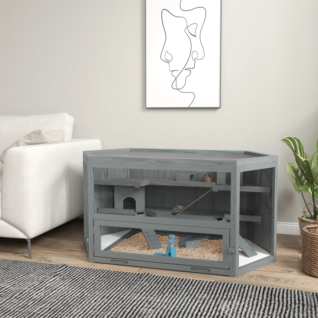 Gabbia per Criceti 3 Piani con Vasca Estraibile ¨C zephmum ¨C Legno/Metallo 115x60x55 cm