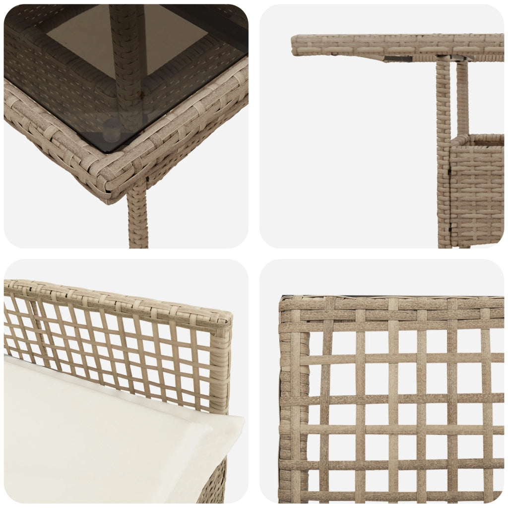 Set pranzo giardino 3 pezzi beige poli rattan