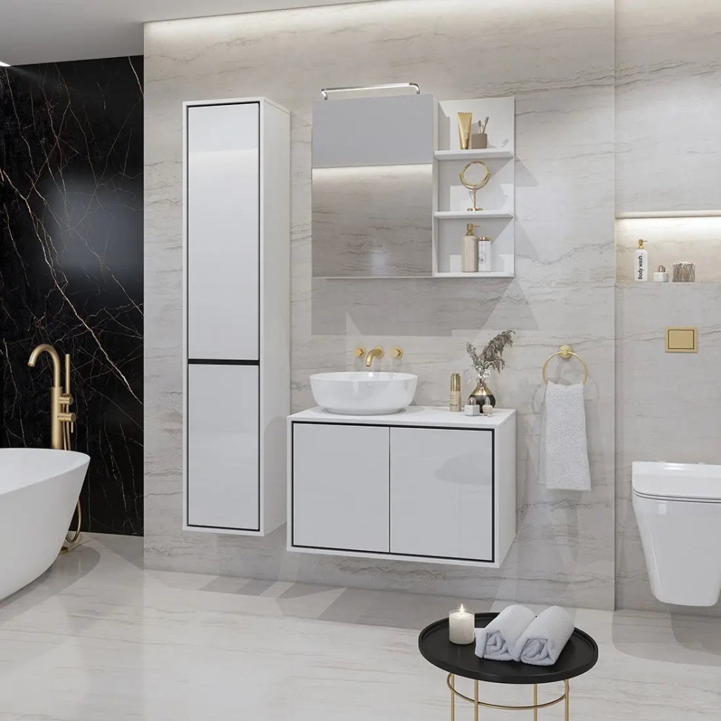 Specchio con mobile da bagno GOBI colore bianco e nero