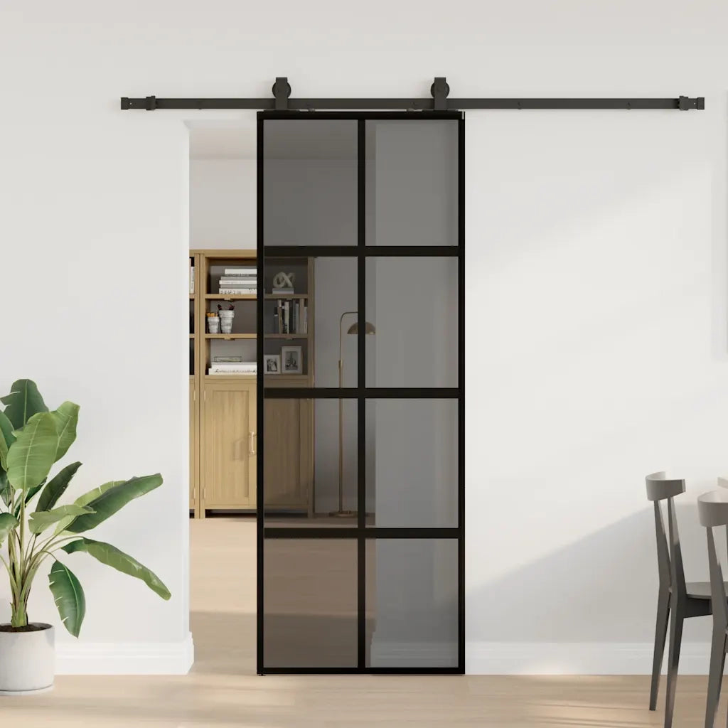 Porta Scorrevole Set Ferramenta Nera 76x205 cm Vetro Temperato 3375975