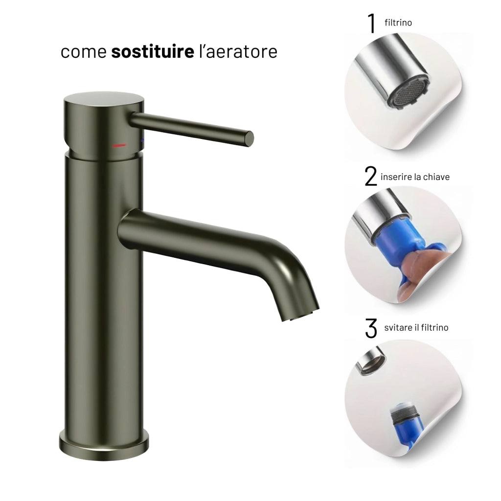 Miscelatore per lavabo jazz con leva in metallo e sistema quickinstall integrato *** finitura- canna di fucile, confe...