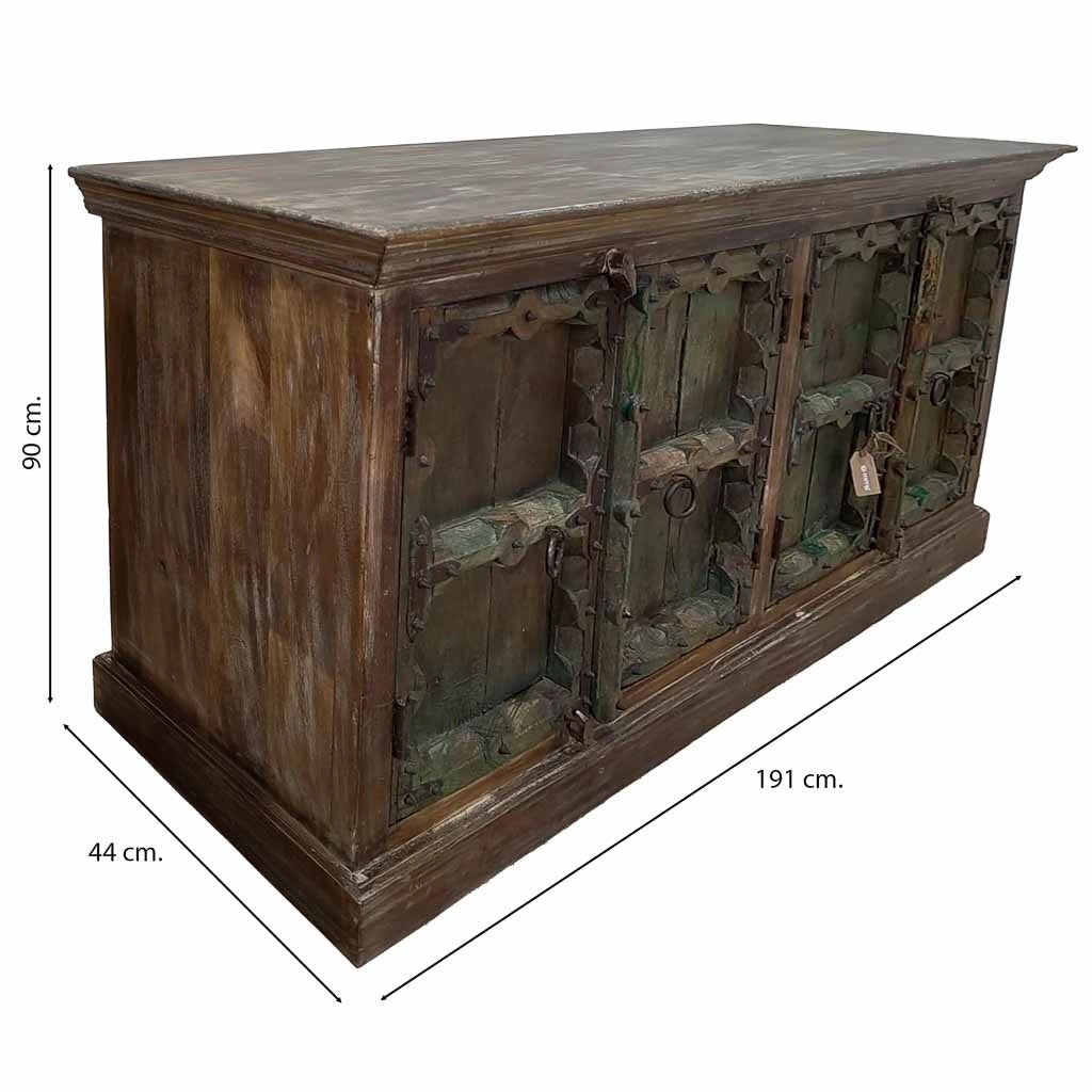 Credenza in legno artigianale 191x44x90h marrone