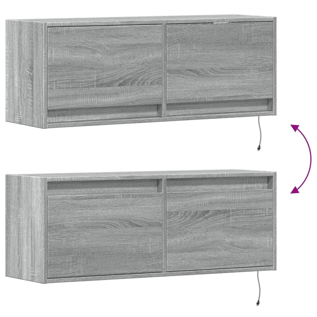 Mobile TV multimediale mensola TV credenza mobile TV sala da pranzo soggiorno camera da letto mobile da parete con luci LED Sonoma 100 x 31 x 35 cm grigio 02_0028034