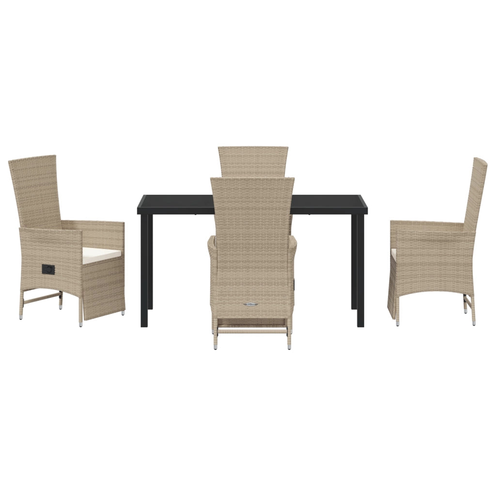 Set da Pranzo da Giardino 5 Pezzi con Cuscini Beige Rattan Polimerico