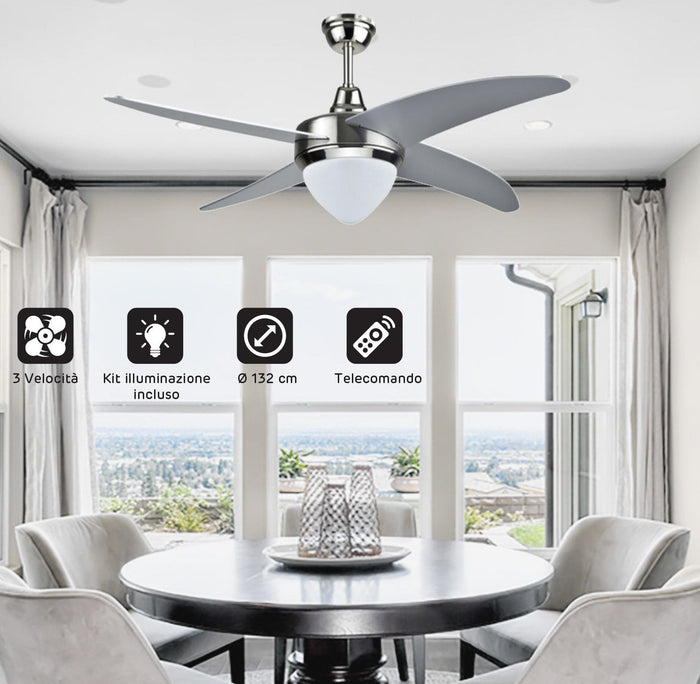 Ventilatore da Soffitto 4 Pale e Lampada Ø132cm 3 Velocità Vannini Chic
