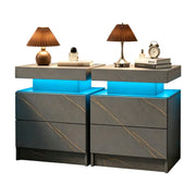 Comodino con 2 cassetti e vano aperto con LED per camera da letto; in truciolare; grigio oro; 58×41.5×36 cm