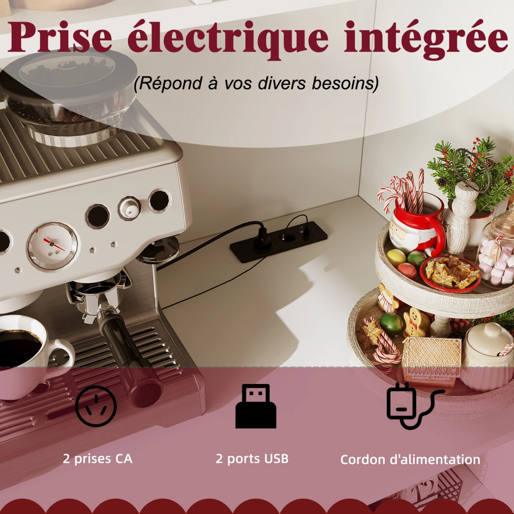 Credenza da Cucina Alta con 5 Ante; LED e Presa Multipla con USB; in MDF; 110 x 38 x 180 cm; Bianca