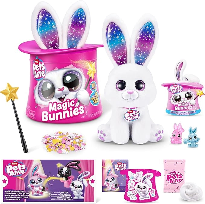Pets Alive Magic Bunnies Peluche magico elettronico e interattivo a sorpresa (White Bunny),Zuru,Eta 3+