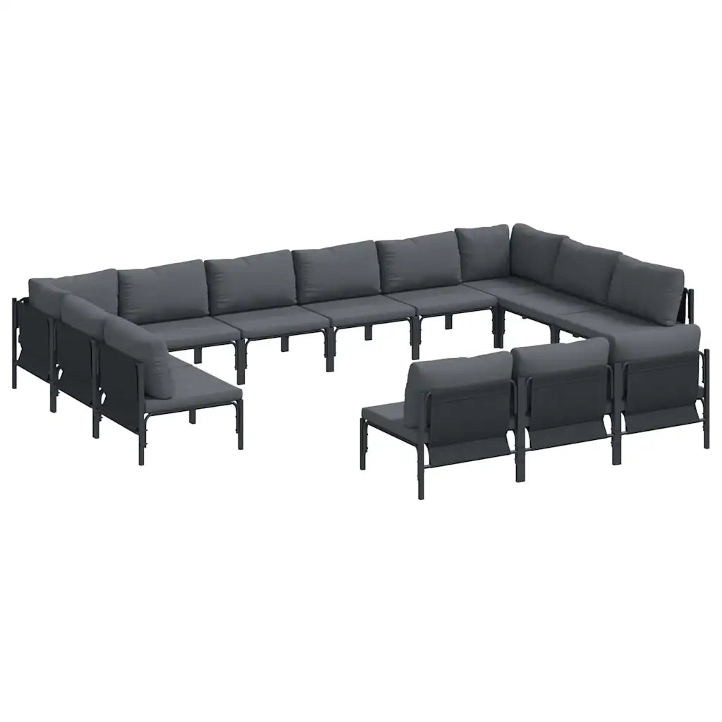 Set Divano da Giardino con cuscino 13 pcs Nero Acciaio 3379022