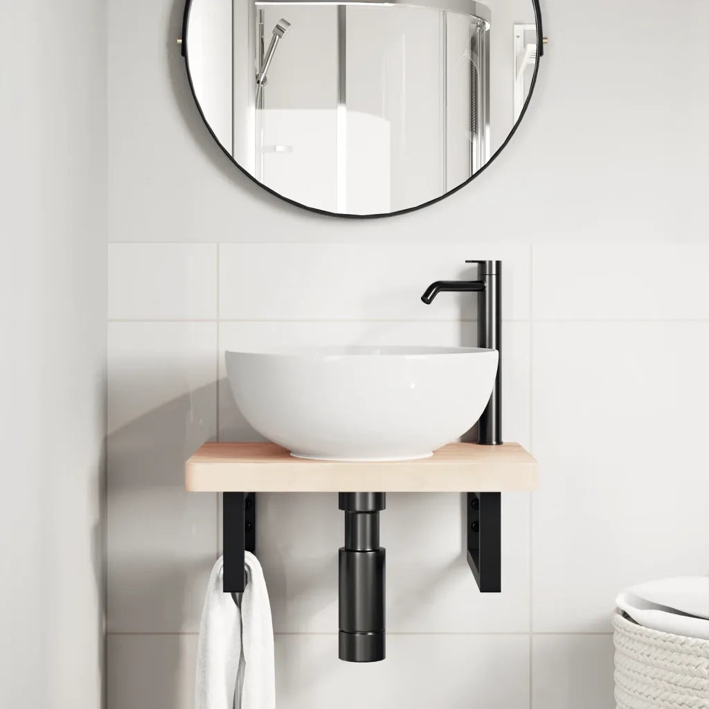 vidaXL Ripiano a Parete per Lavabo in Acciaio e Massello di Faggio