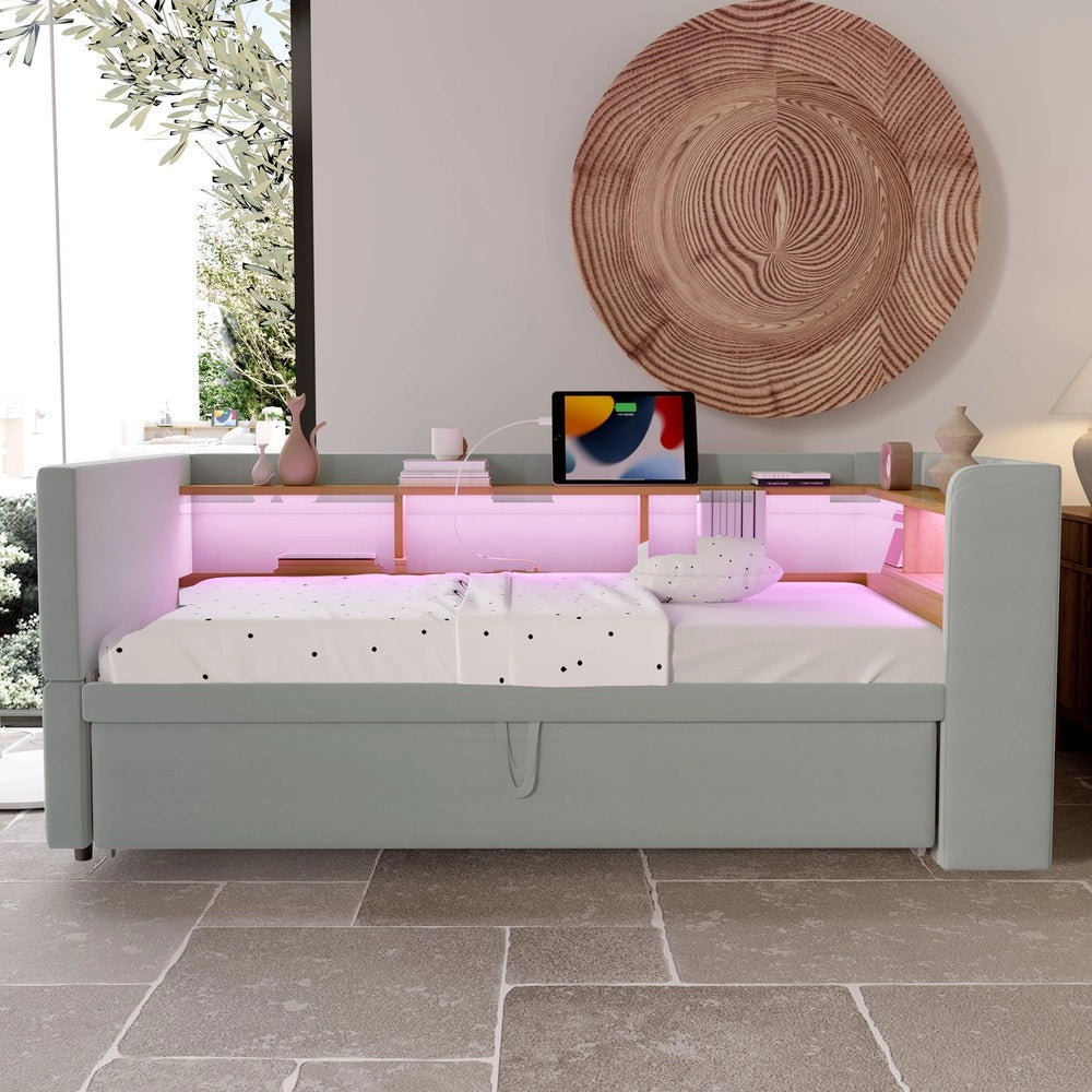 Letto imbottito estraibile ¨C Minimal ¨C grigio chiaro 90/180x190cm con led