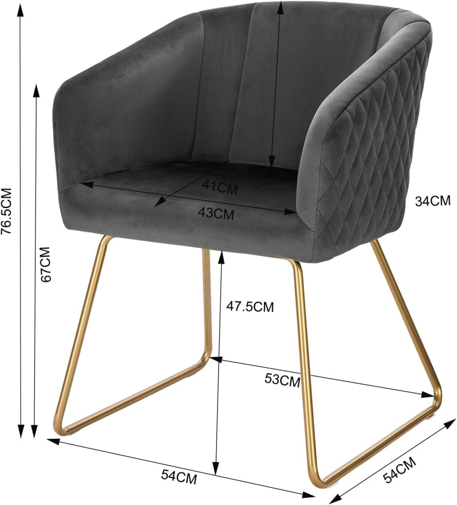 set di 4 Sedie sala da pranzo Sedie cucina moderne Poltroncina salotto Adatte per Sala pranzo Soggiorno, Camera da Letto, Tessuto di velluto, Oro Metallo, Grigio scuro BH271dgr-4