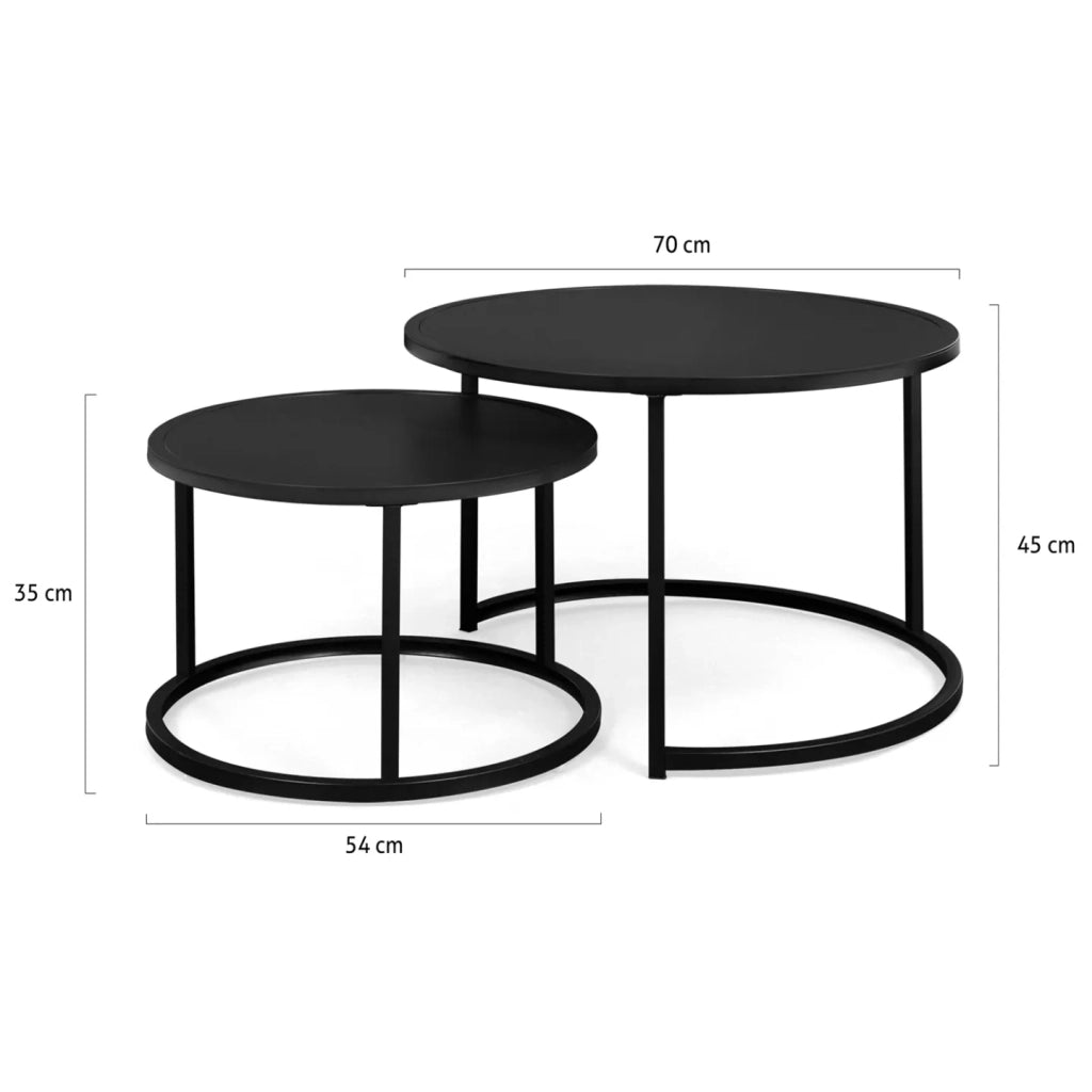 IDMarket - Set di 2 tavolini tondo 54/70 in metallo nero opaco, design industriale DAVIS