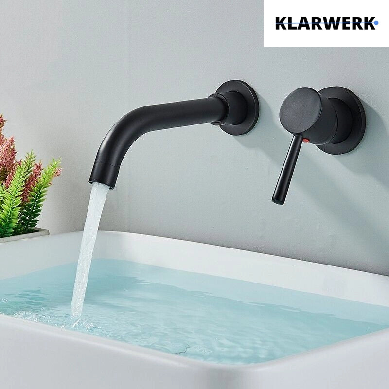 NAVIS|Rubinetto da bagno a parete in 2 parti nero semplice in acciaio inox a parete per bagno|Miscelatore per lavabo con rubinetto gastronomico hotel