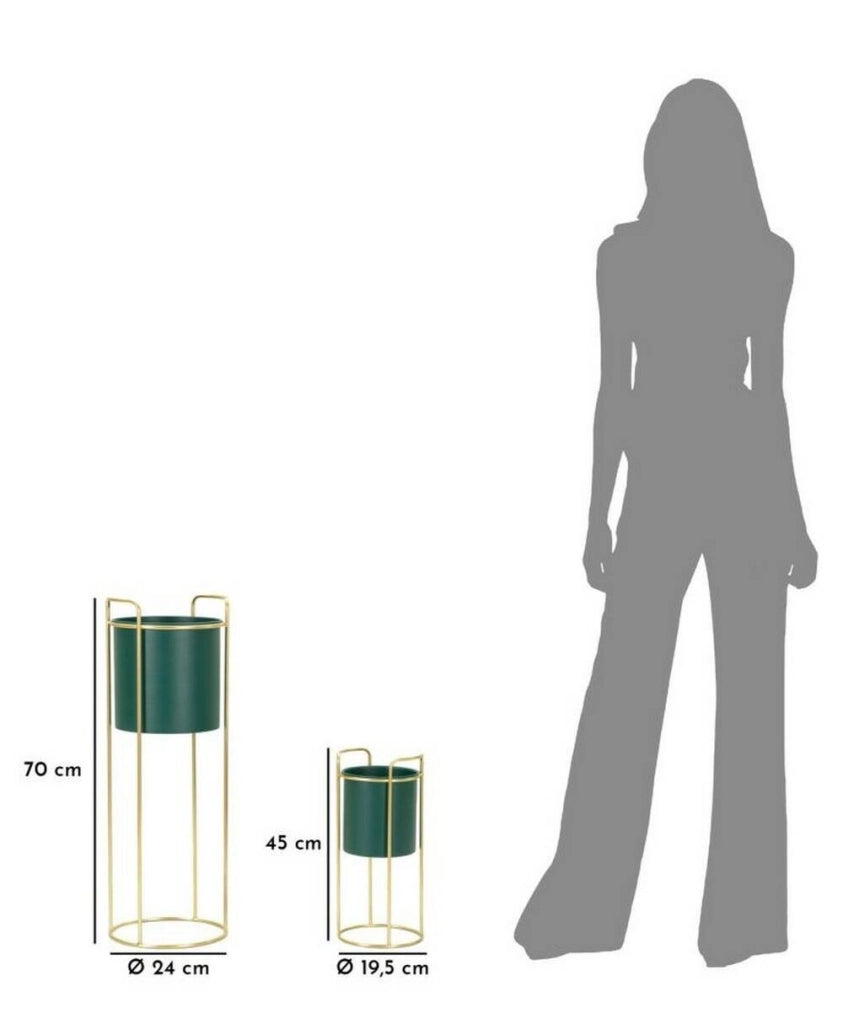 Set di 2 portavasi Rangone, Complemento d'arredo, Articolo decorativo, Accessorio d'arredo, 24x24 h70 cm, Verde e Oro