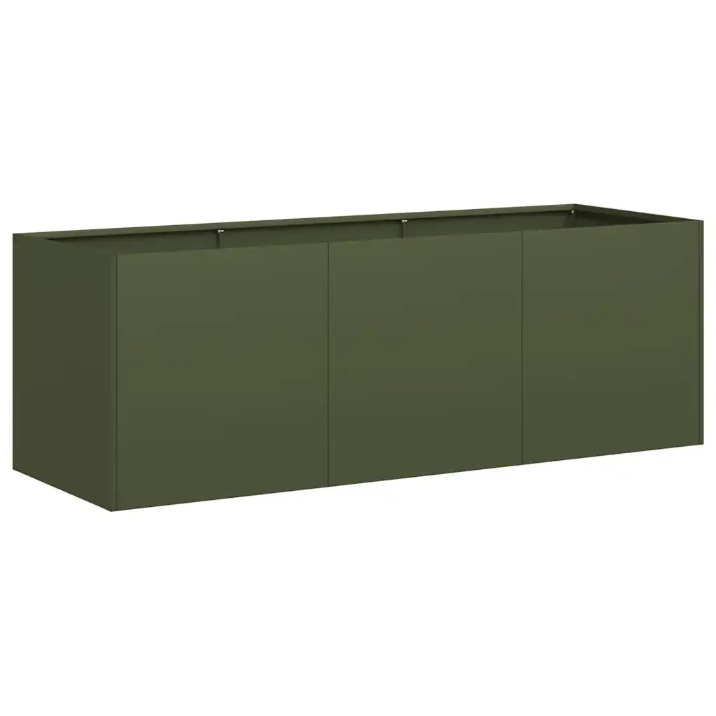 Fioriera | Cassetta per fiori | Vaso Verde Oliva 120x40x40 cm in Acciaio Laminato a Freddo
